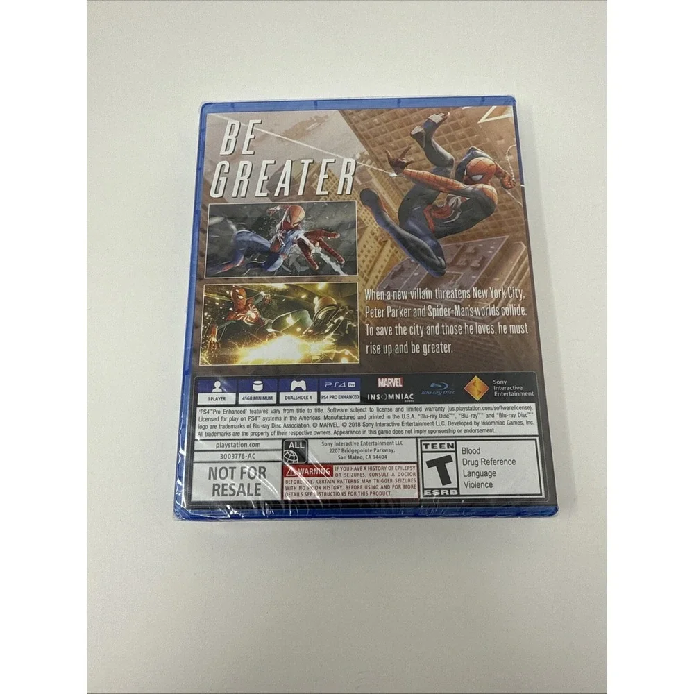 Marvel Spider-Man in case (Sony PlayStation 4, 2018) PS4 Not For Resale Edition